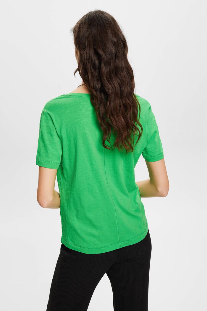 Bavlněné tričko s výstřihem do V a ozdobným prošíváním, GREEN, detail image number 3