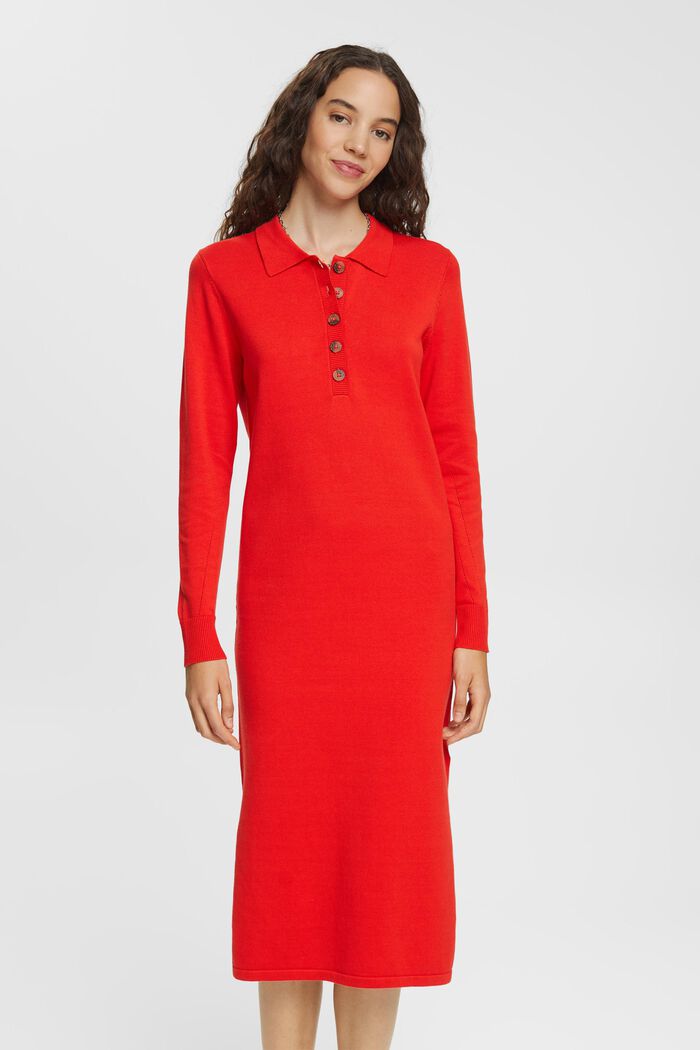 Košilové šaty s polo límečkem, z pleteniny, RED, detail image number 0