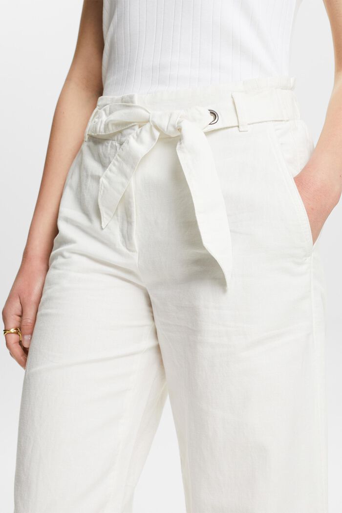 Zkrácená kalhotová sukně z bavlny se lnem, OFF WHITE, detail image number 3