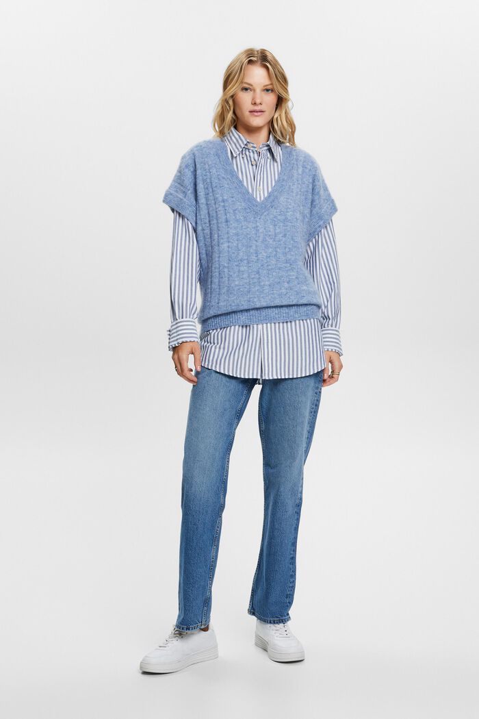 Oversize pulovr z žebrové pleteniny, výstřih do V, BLUE LAVENDER, detail image number 0