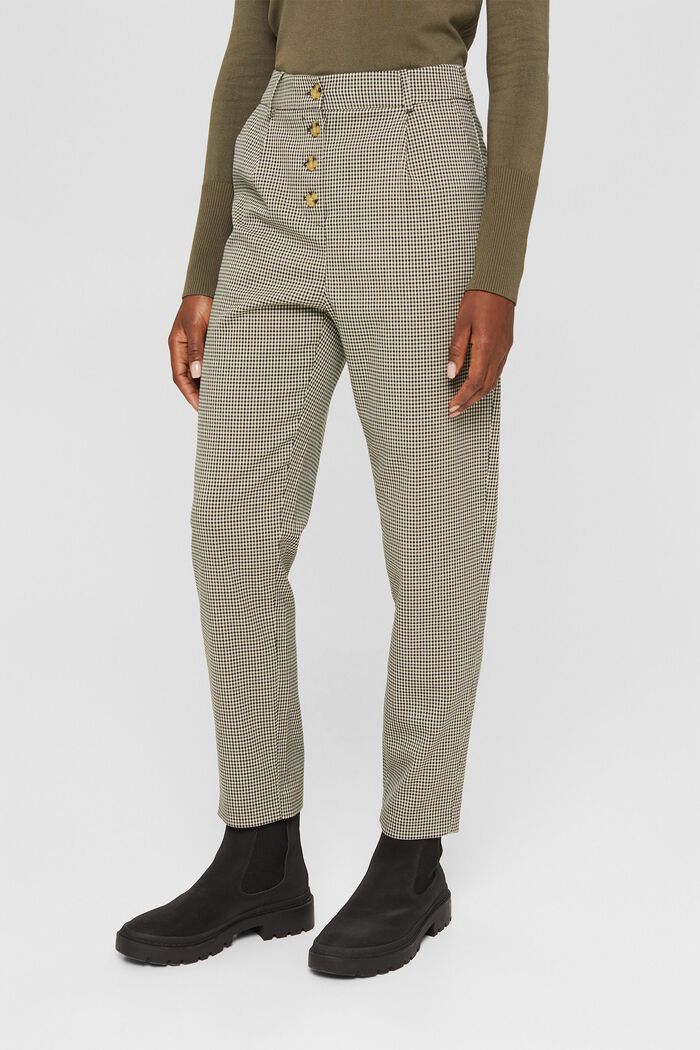 Kalhoty s kárem v podobě kohoutí stopy a s knoflíkovou lištou, DARK KHAKI, detail image number 0