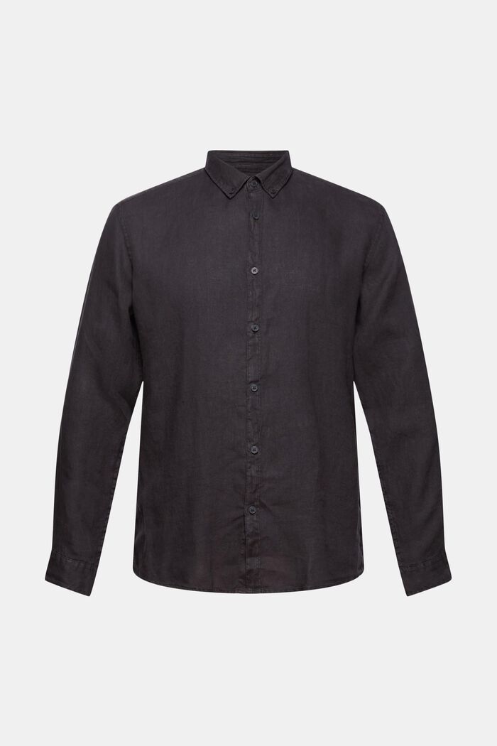 Košile s propínacím límečkem, 100% len, BLACK, detail image number 0