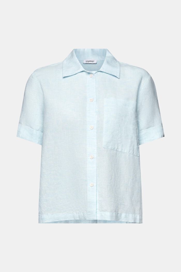 Košilová halenka ze směsi bavlny a lnu, LIGHT TURQUOISE, detail image number 6