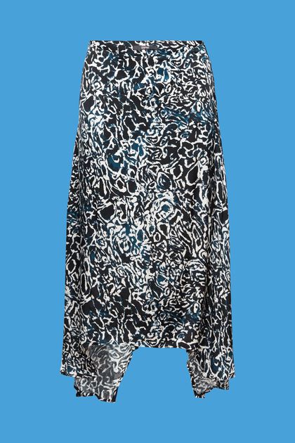 Asymetrická saténová sukně s celoplošným potiskem
