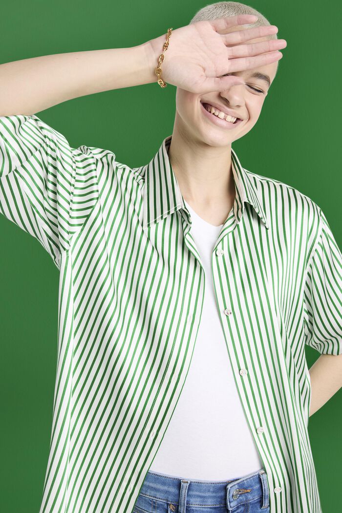 Košile z proužkovaného hedvábného šarmé, GREEN, detail image number 2