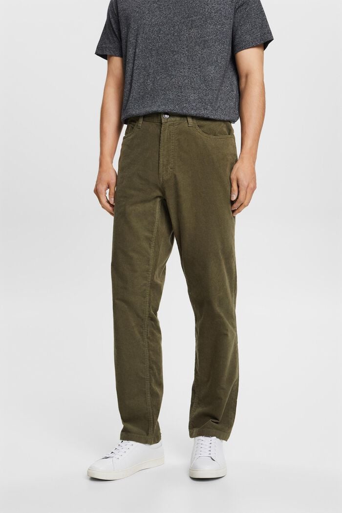 Manšestrové kalhoty s rovným straight střihem, KHAKI GREEN, detail image number 2