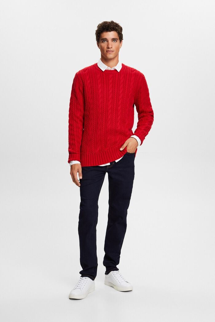 Bavlněný pulovr z copánkové pleteniny, DARK RED, detail image number 0