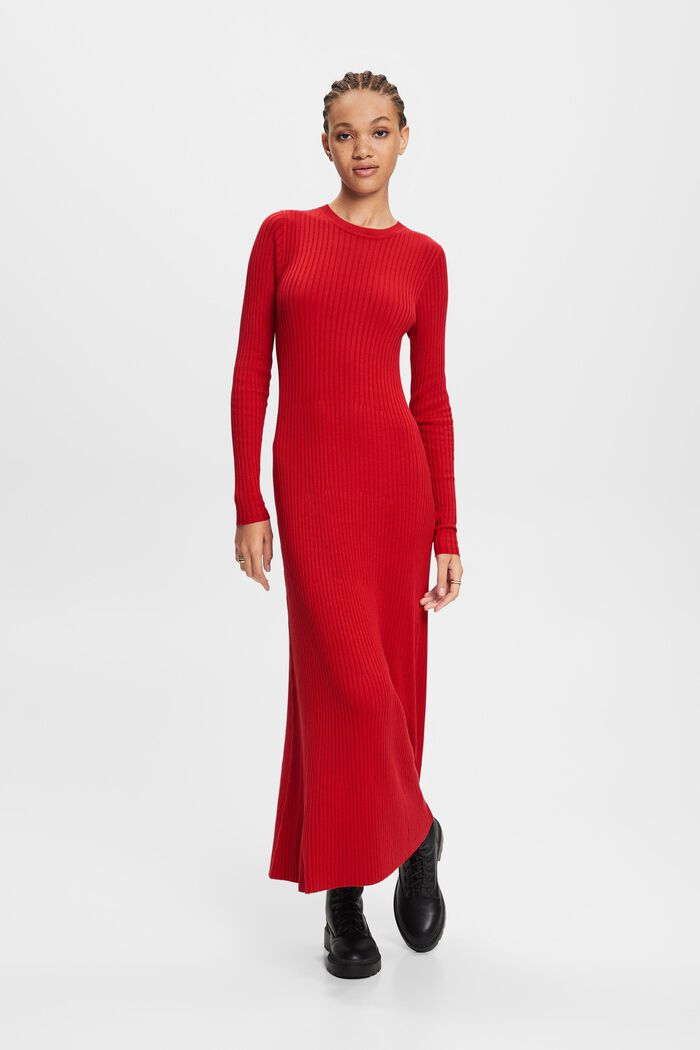 Maxi šaty z žebrovaného úpletu, DARK RED, detail image number 6