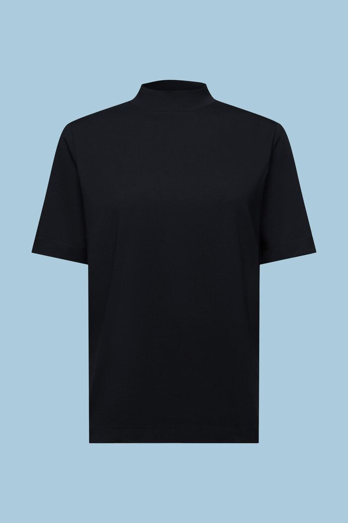 Žerzejové tričko s krátkým rolákovým límcem, BLACK, detail image number 6