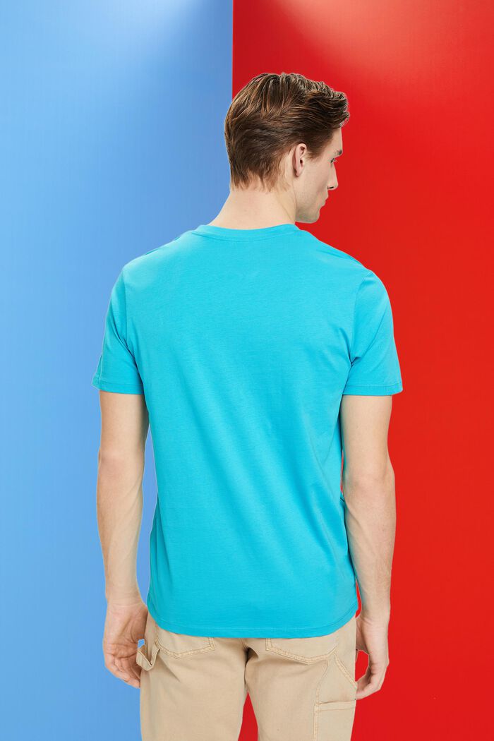 Bavlněné tričko Slim Fit se špičatým výstřihem, AQUA GREEN, detail image number 3