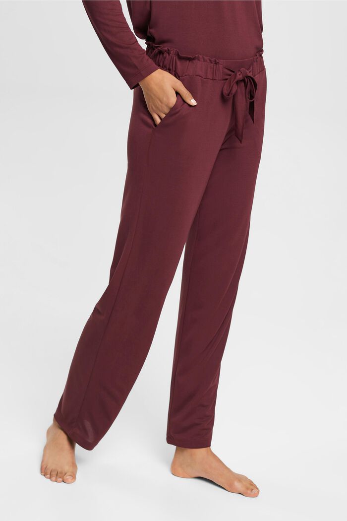 Pyžamové kalhoty s napevno přišitou vázačkou, TENCEL™, BORDEAUX RED, detail image number 0
