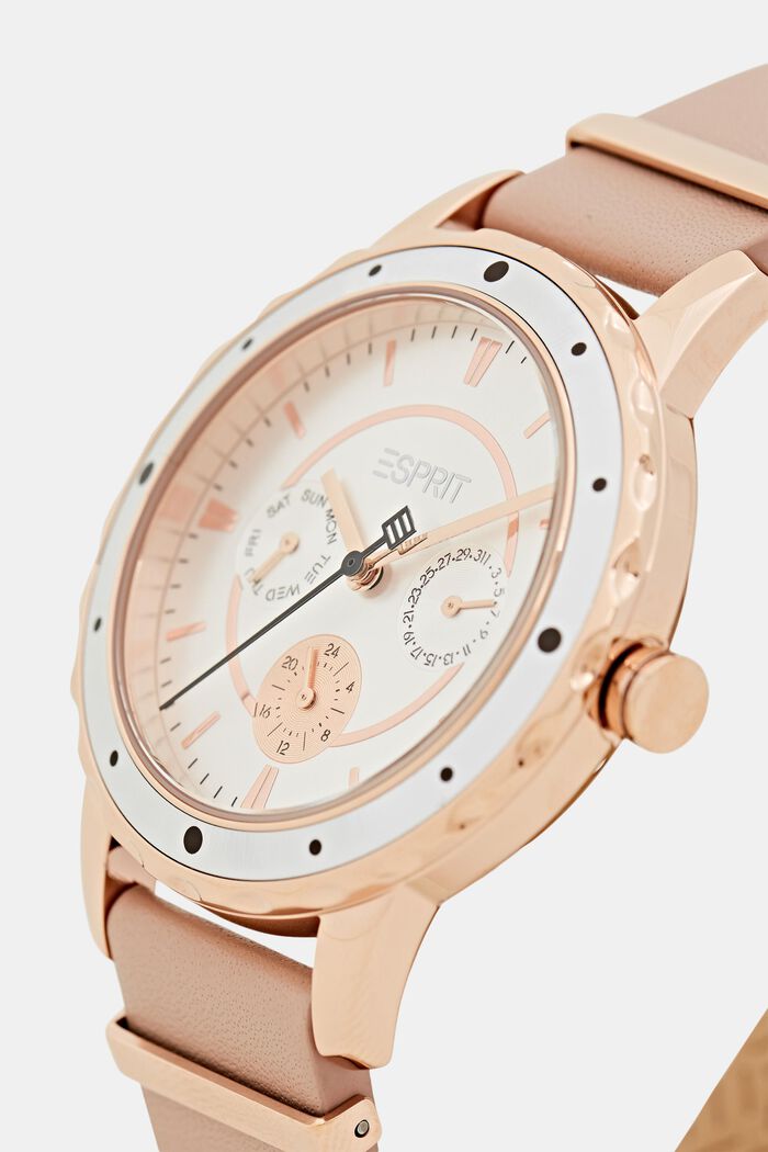 Dvoubarevné multifunkční hodinky s koženým náramkem, ROSE, detail image number 1