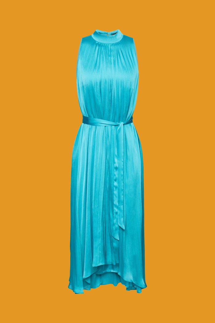 Plisované saténová šaty s vázacím páskem, AQUA GREEN, detail image number 7