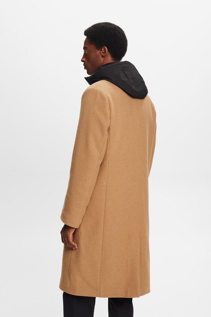 Kabát z vlněné směsi, s odnímatelnou kapucí, CAMEL, detail image number 3