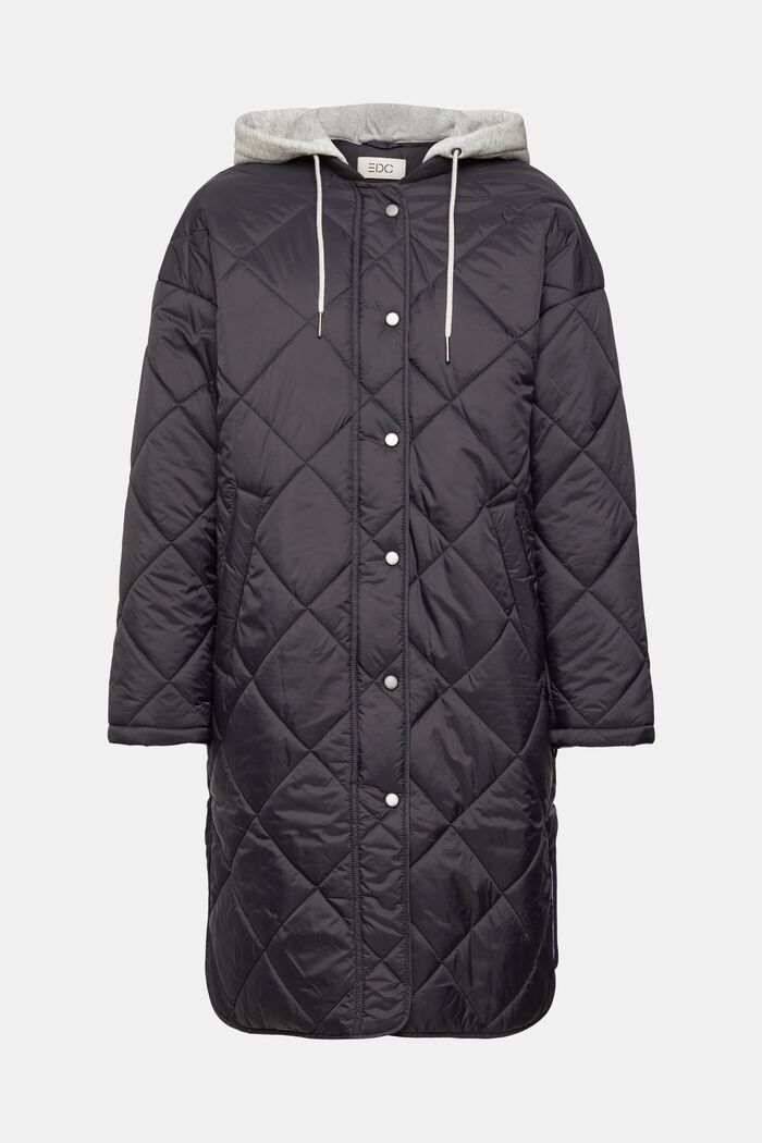 Prošívaný kabát s odnímatelnou kapucí z teplákoviny, BLACK, detail image number 6