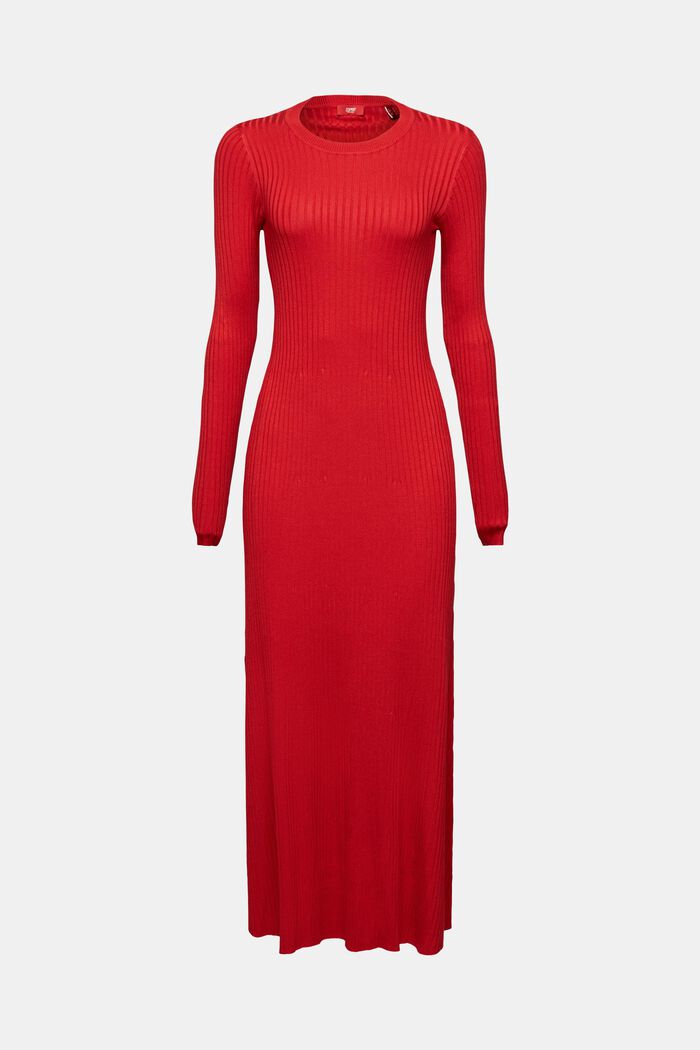 Maxi šaty z žebrovaného úpletu, DARK RED, detail image number 8