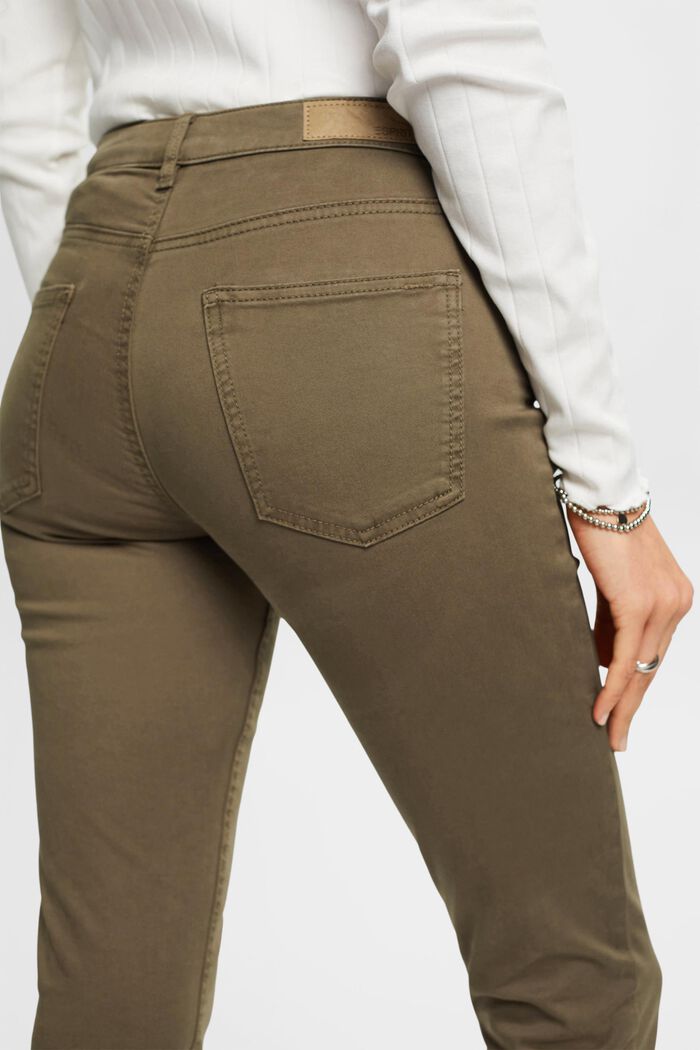 Strečové kalhoty, střední pas, zkrácené nohavice, KHAKI GREEN, detail image number 4