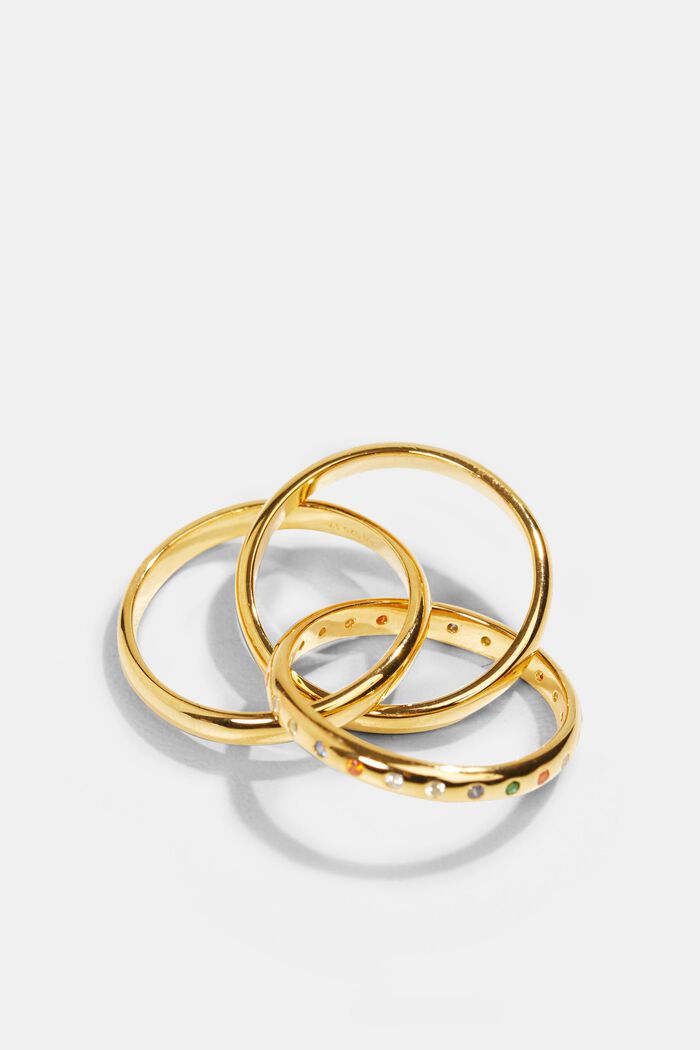 Trio prsten se zirkony, sterlingové stříbro, GOLD, detail image number 1