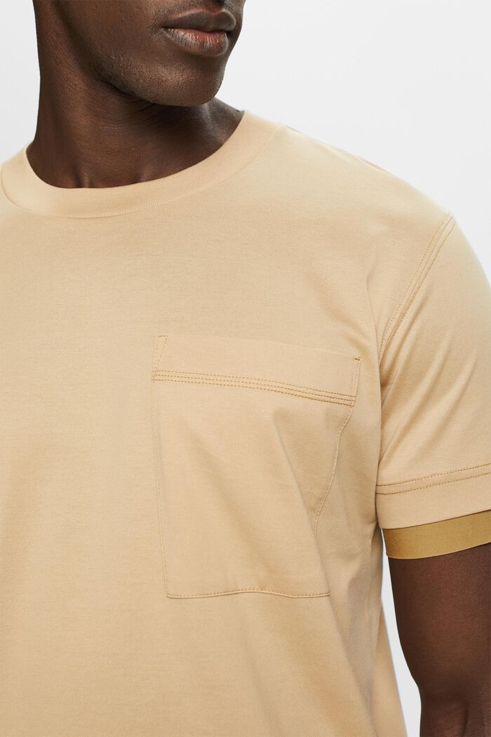 Tričko s kulatým výstřihem ke krku, s vrstveným vzhledem, 100% bavlna, SAND, detail image number 2