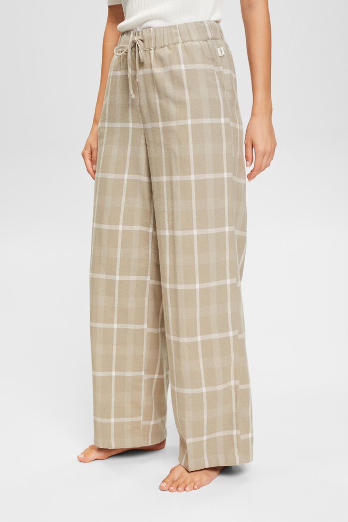 Kárované pyžamové kalhoty z bavlněného flanelu, LIGHT KHAKI, detail image number 0