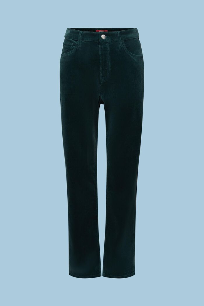 Manšestrové kalhoty, rovný střih a vysoký pas, EMERALD GREEN, detail image number 5