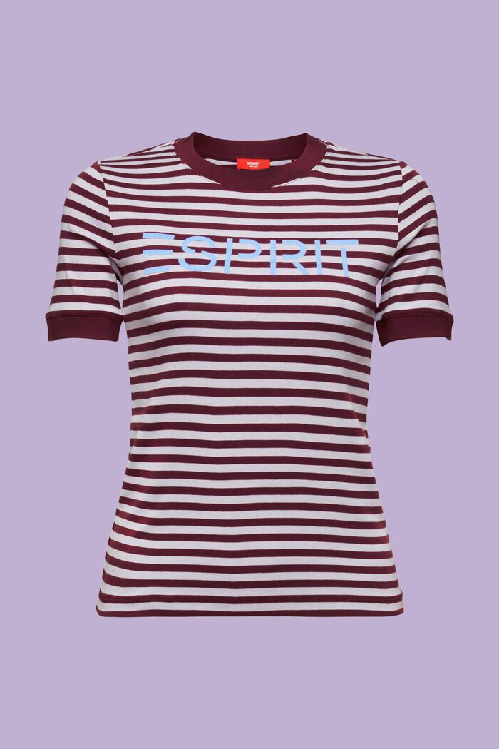 Proužkované bavlněné tričko s potiskem loga, BORDEAUX RED, detail image number 6