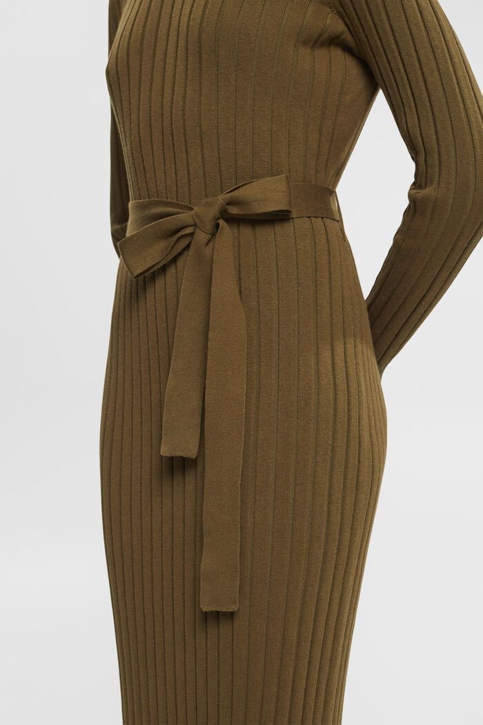 Midi šaty z žebrové pleteniny a s krátkým rolákem, KHAKI GREEN, detail image number 2