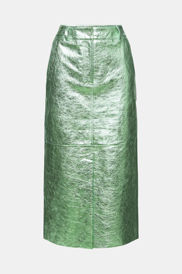 Metalická kožená sukně s povrchovou úpravou, LIGHT AQUA GREEN, detail image number 7