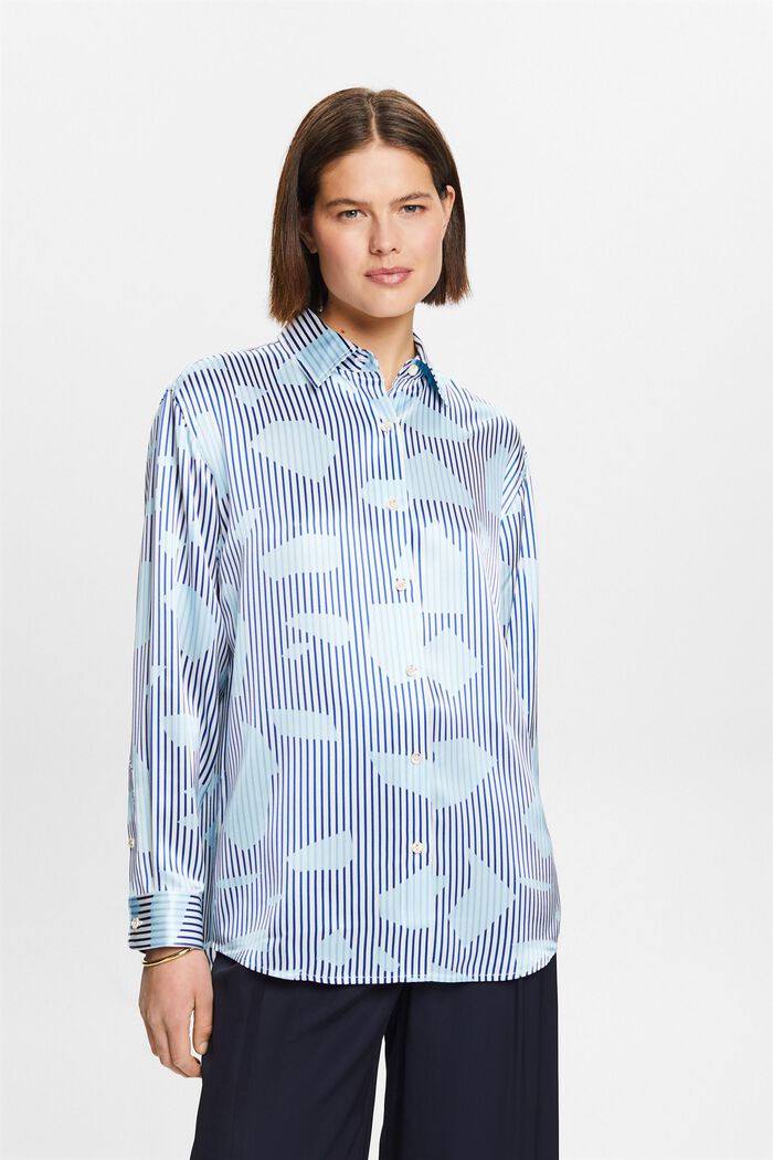 Hedvábná propínací košile na knoflíky, BRIGHT BLUE, detail image number 0
