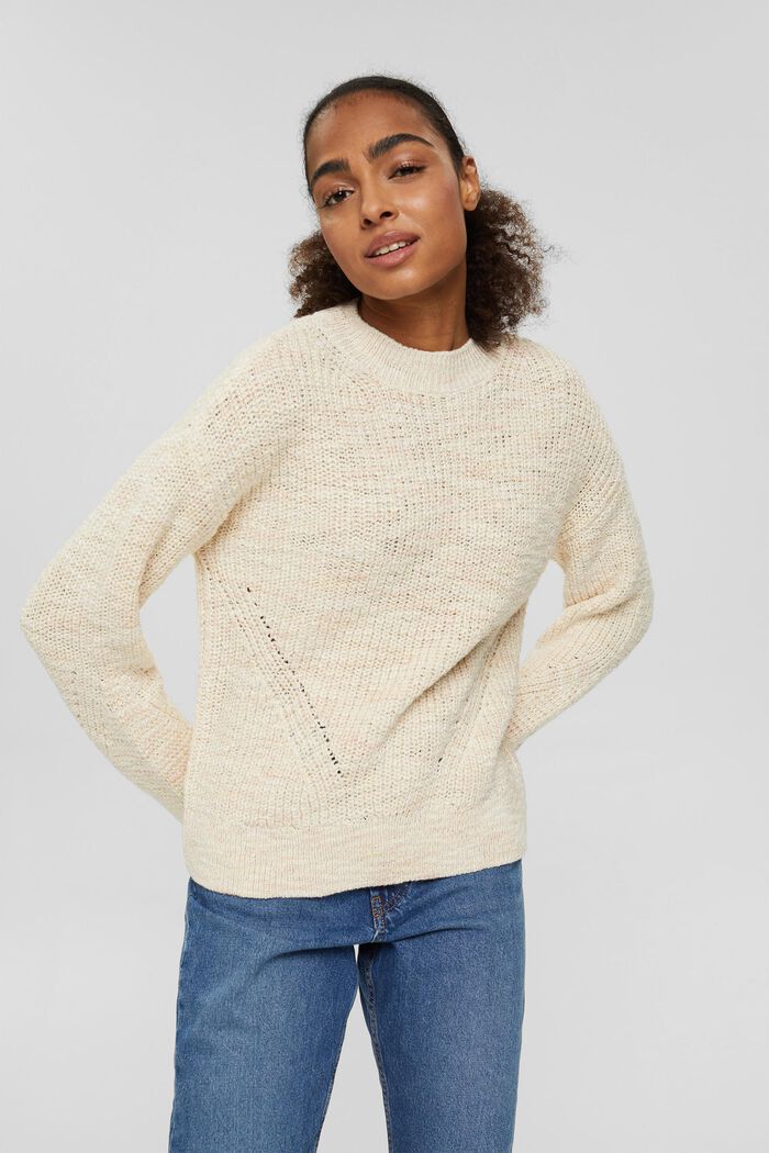 Pletený pulovr ze směsi s bio bavlnou, OFF WHITE, detail image number 0