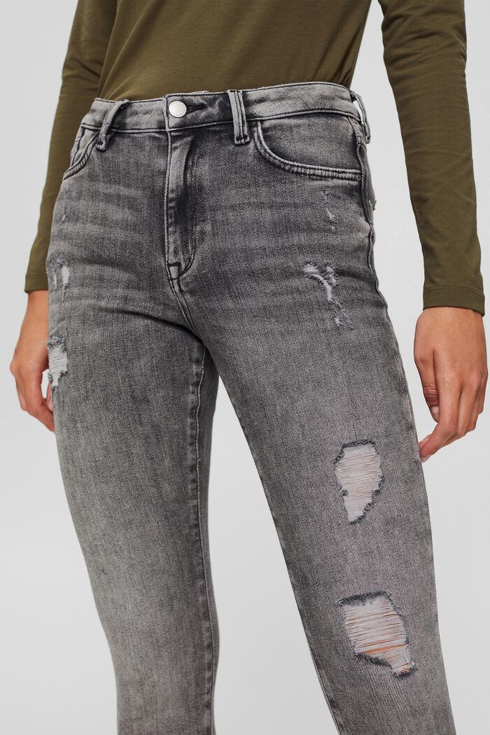 Zkrácené, obnošené strečové džíny, bio bavlna, GREY MEDIUM WASHED, detail image number 2