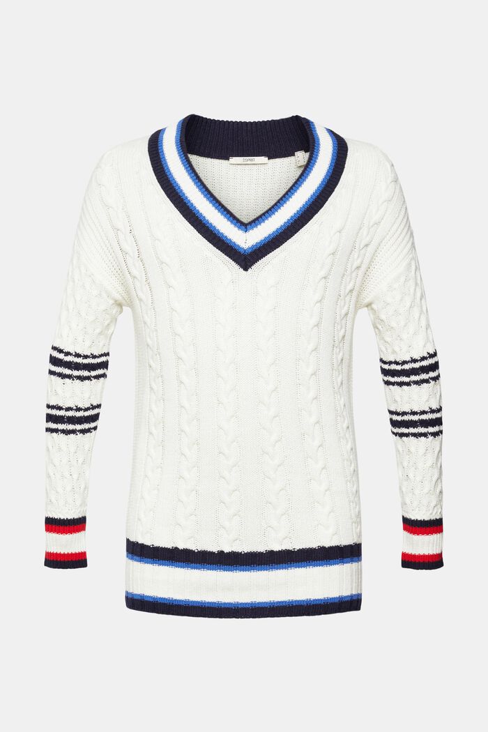 Pletený pulovr se špičatým výstřihem, OFF WHITE, detail image number 6