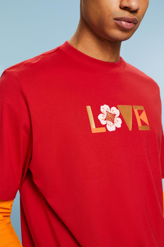 Unisex potištěné tričko z pima bavlny, DARK RED, detail image number 3