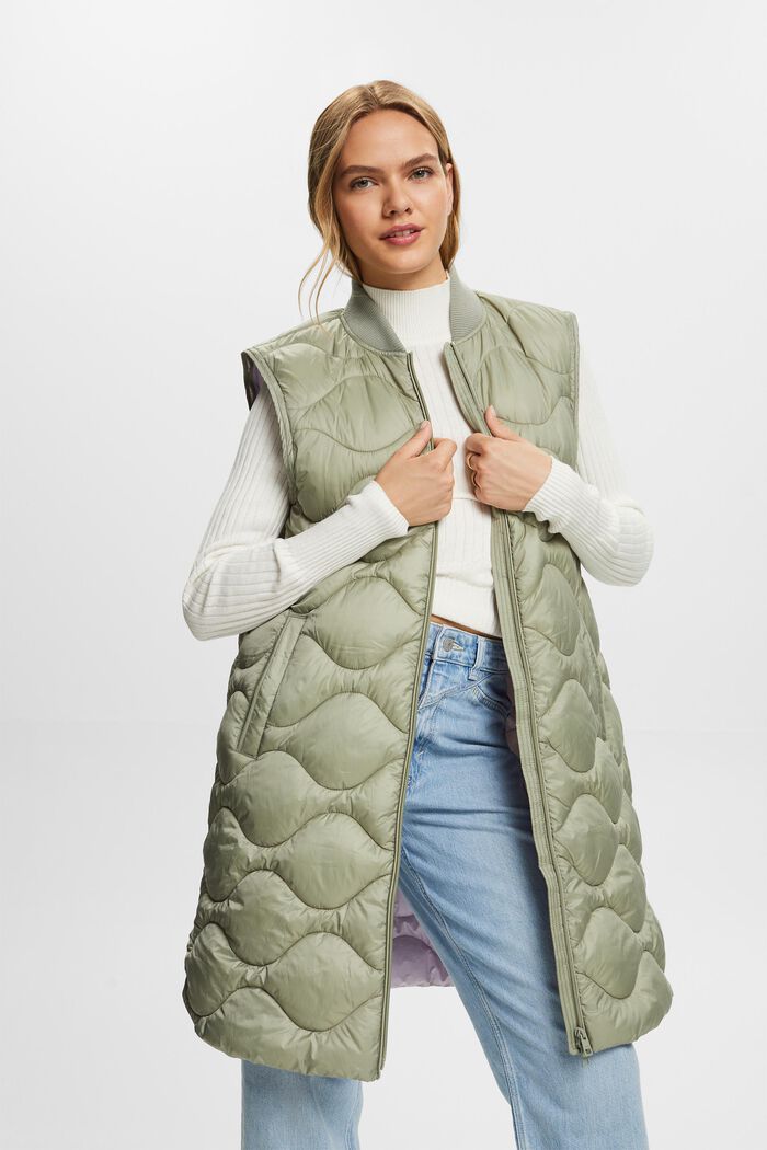 Z recyklovaného materiálu: prošívaný kabát s možností přeměny na vestu, DUSTY GREEN, detail image number 3