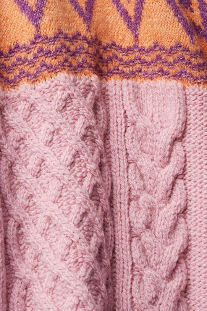Žakárový pulovr s rolákem, z pleteniny s vlnou, PINK, detail image number 5