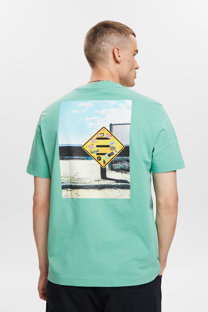 Tričko z bavlněného žerzeje, s grafickým designem, DUSTY GREEN, detail image number 2