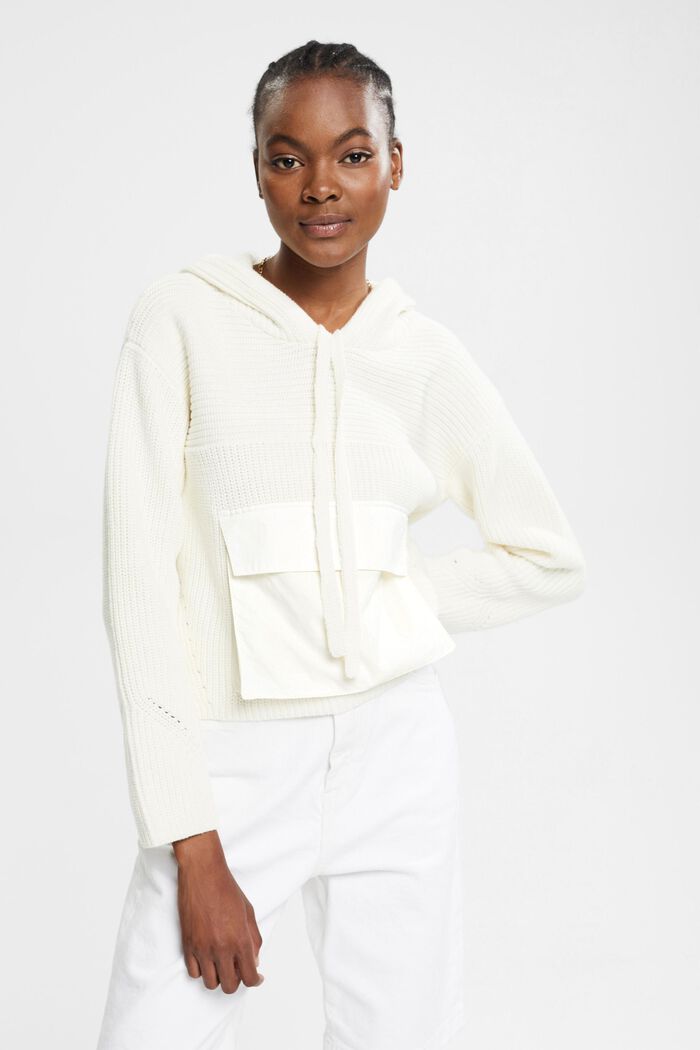 Pletený pulovr s kapucí, OFF WHITE, detail image number 0