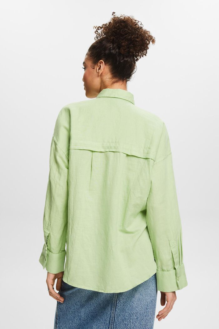 Košilová halenka ze směsi bavlny a lnu, LIGHT GREEN, detail image number 2