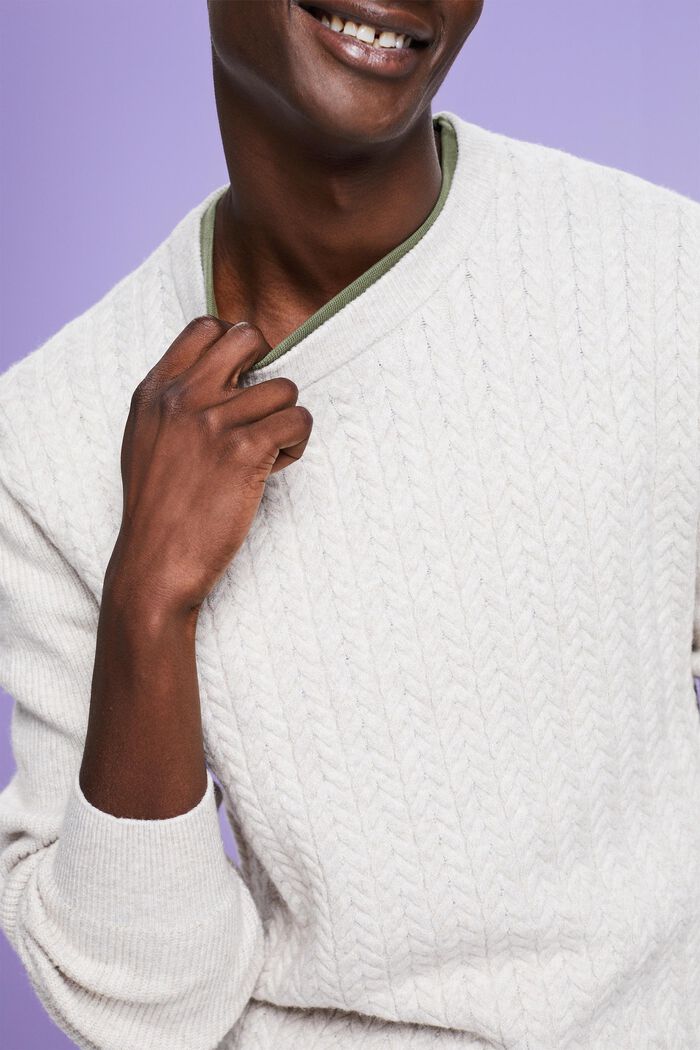 Melírovaný copánkový pulovr s kulatým výstřihem, OFF WHITE, detail image number 3