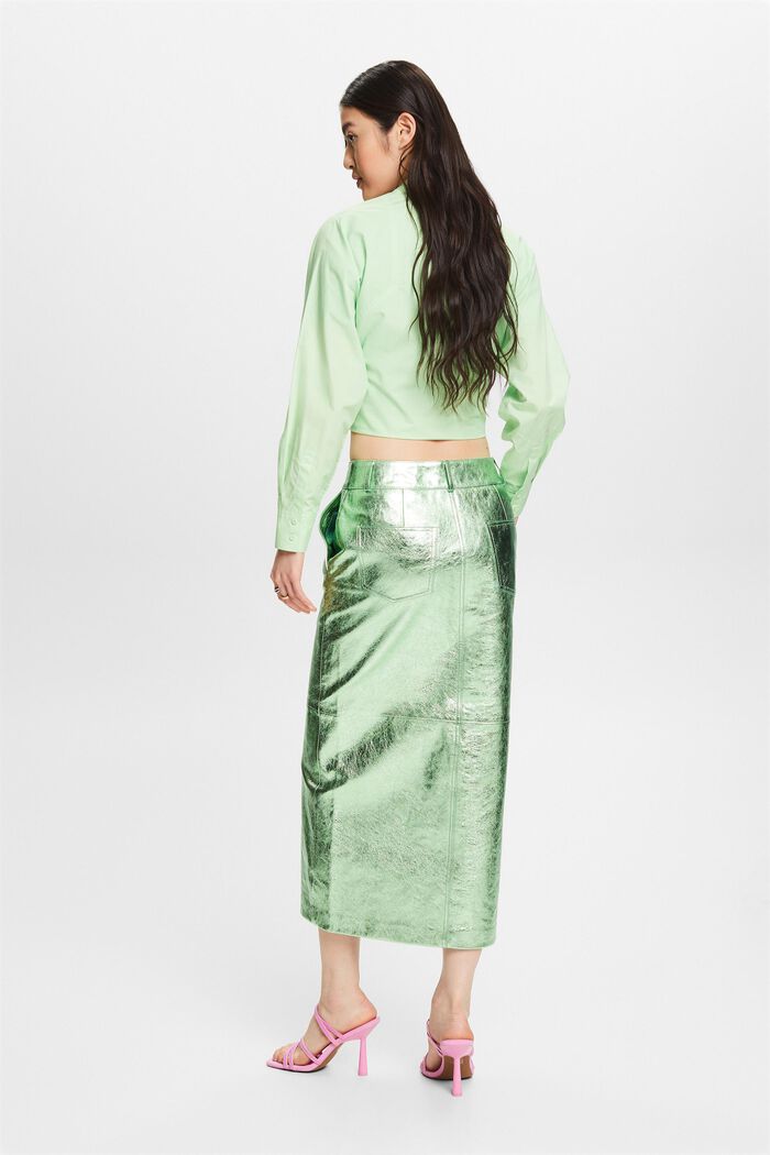 Metalická kožená sukně s povrchovou úpravou, LIGHT AQUA GREEN, detail image number 2