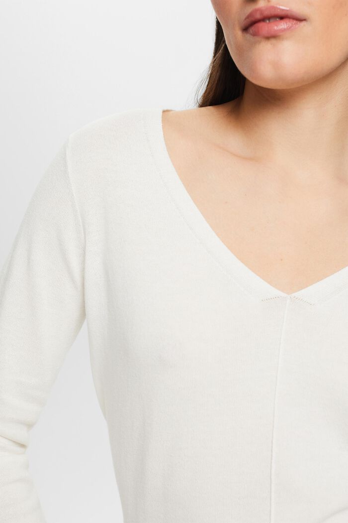 Bavlněný pulovr se špičatým výstřihem, OFF WHITE, detail image number 2