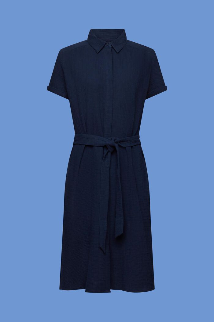 Ležérní košilové šaty s vázačkou, 100% bavlna, NAVY, detail image number 6