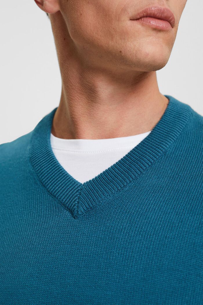 Pletený pulovr se špičatým výstřihem, DARK TURQUOISE, detail image number 0