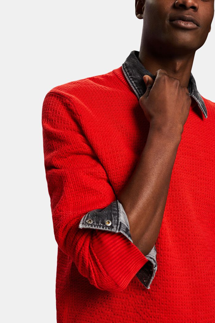 Strukturovaný pulovr s kulatým výstřihem, RED, detail image number 3