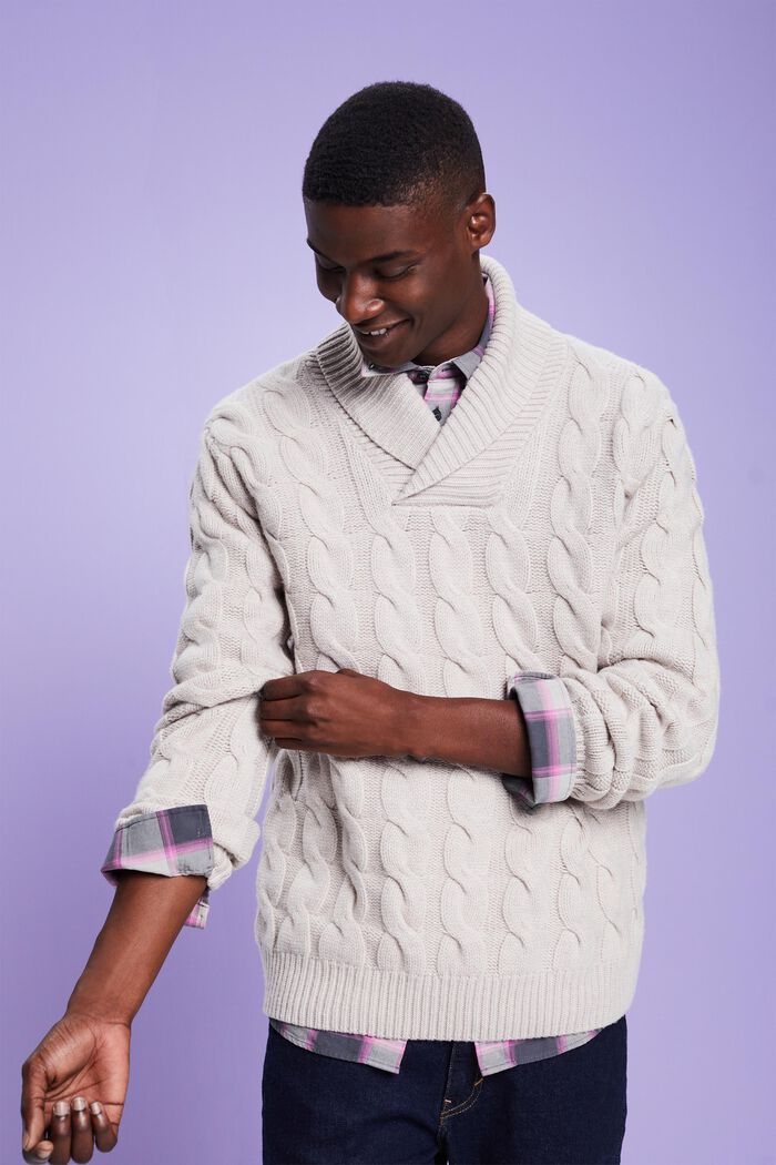 Šálový pulovr z vlněné copánkové pleteniny, LIGHT TAUPE, detail image number 4