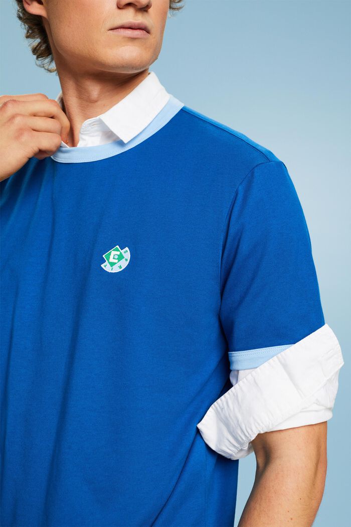 Bavlněné tričko s výstřihem ke krku a s logem, BRIGHT BLUE, detail image number 3