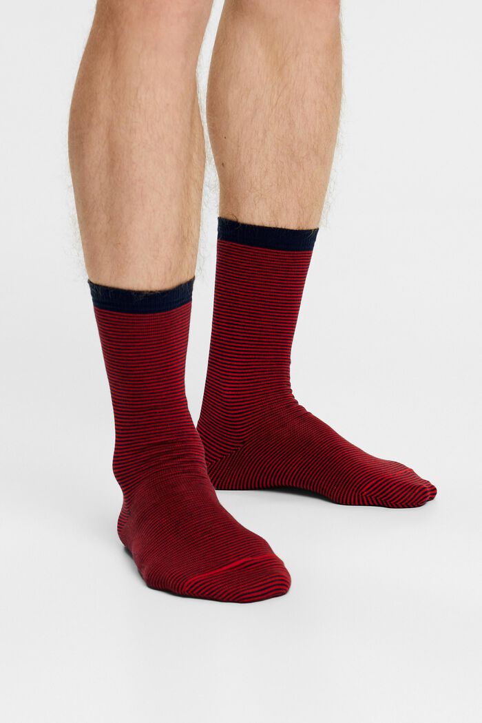 2 páry ponožek z hrubé pruhované pleteniny, DARK RED / RED, detail image number 1