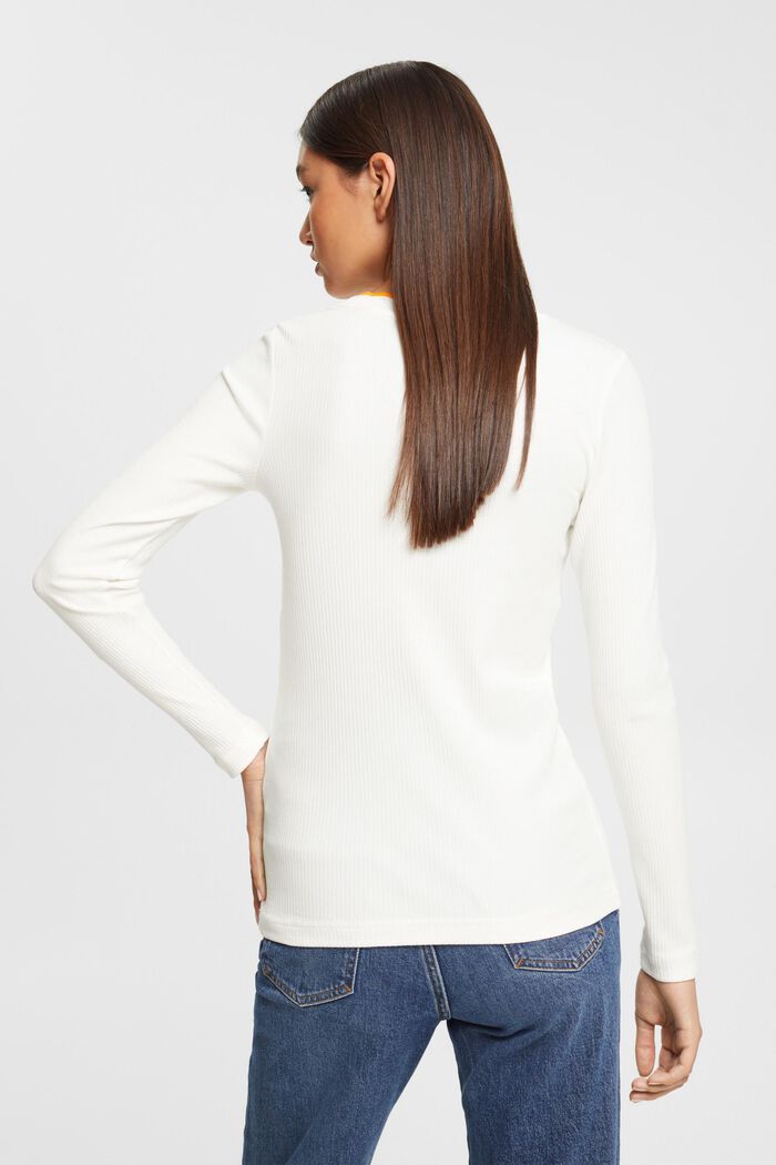 Žebrované tričko s dlouhým rukávem, strečová bavlna, OFF WHITE, detail image number 3