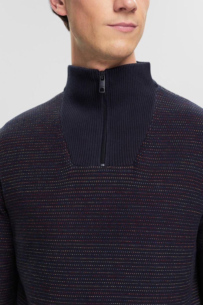 Pletený pulovr s polovičním zipem a proužky, NAVY, detail image number 2