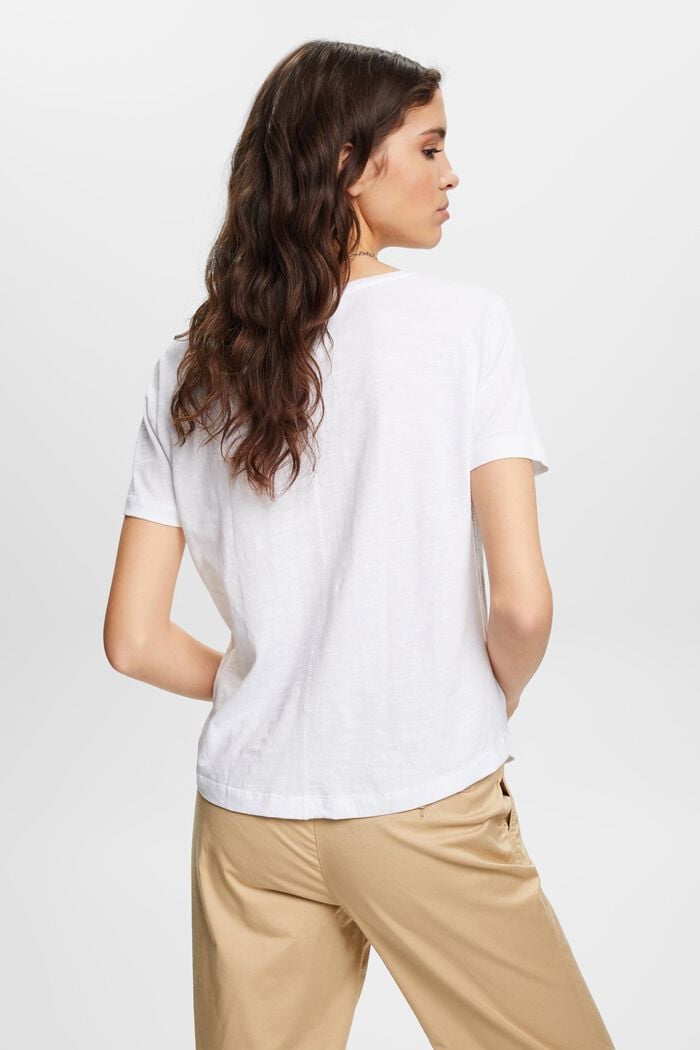 Bavlněné tričko s výstřihem do V a ozdobným prošíváním, WHITE, detail image number 3